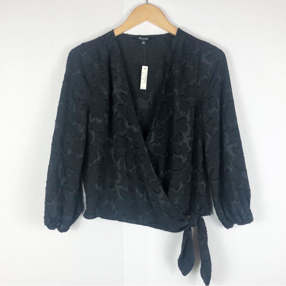 NWT Madewell Floral Jacquard Wrap Top | Black | Size Small
